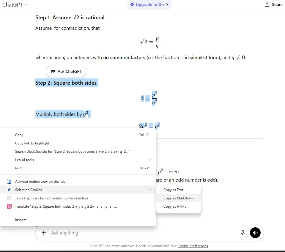 Copy ChatGPT response as Markdown with LaTeX formulas